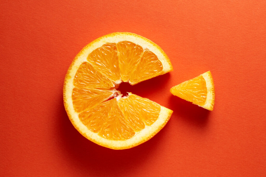 Orange slice on orange background